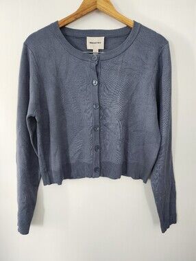 INDUSTRY Slate Blue Cropped Cardigan Sweater XL NWT Academia Preppy Soft Girl